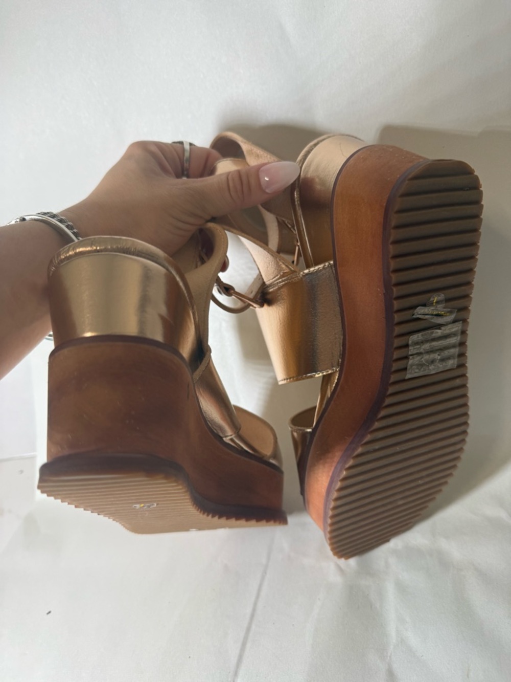 Farylrobin Free People Dorian Vegan Rose Gold Wedge Sandal Size 7M - Picture 4 of 6
